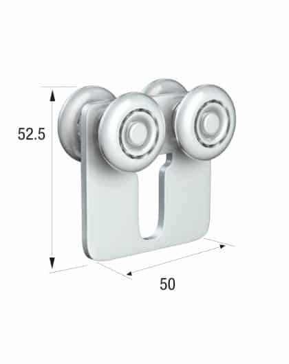 Series 20 Double Axle Steel Wheel Hanger, 50 x 52.5mm Fixing Plate, 45Kg Capacity