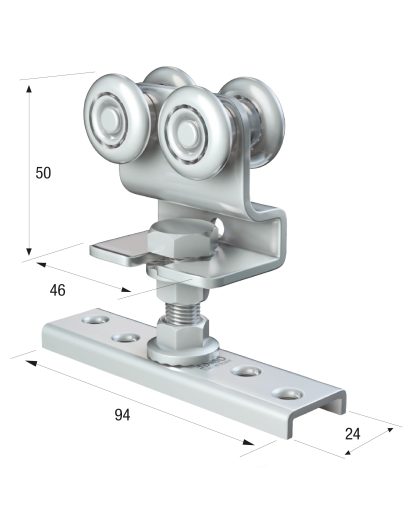 Series 20 Double Axle Steel Wheel Hanger With Cranked Mounting Plate, 45Kg Capacity