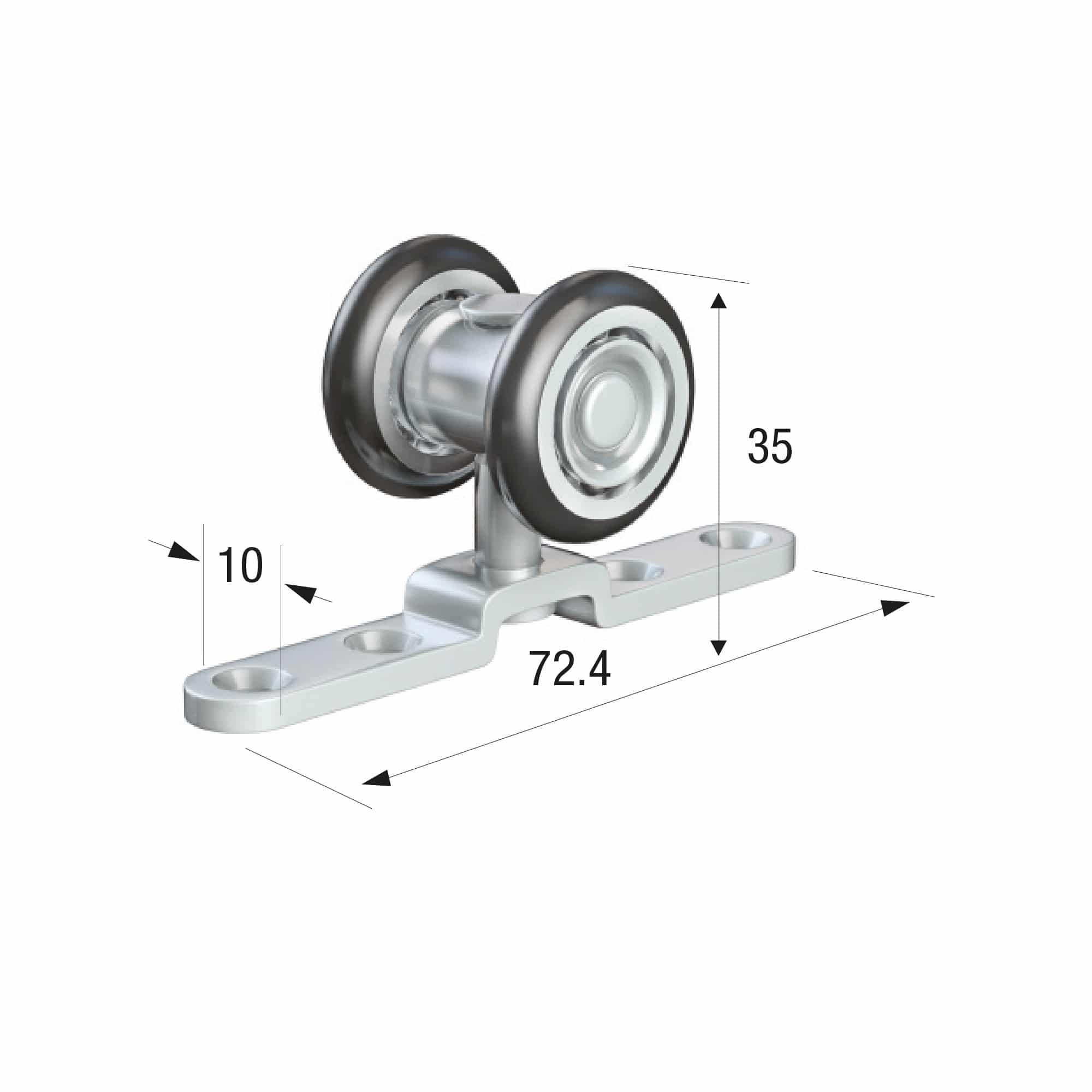 Series 20 Single Axle Rotating Nylon Wheel Hanger With Top Mounting Plate, 33Kg Capacity