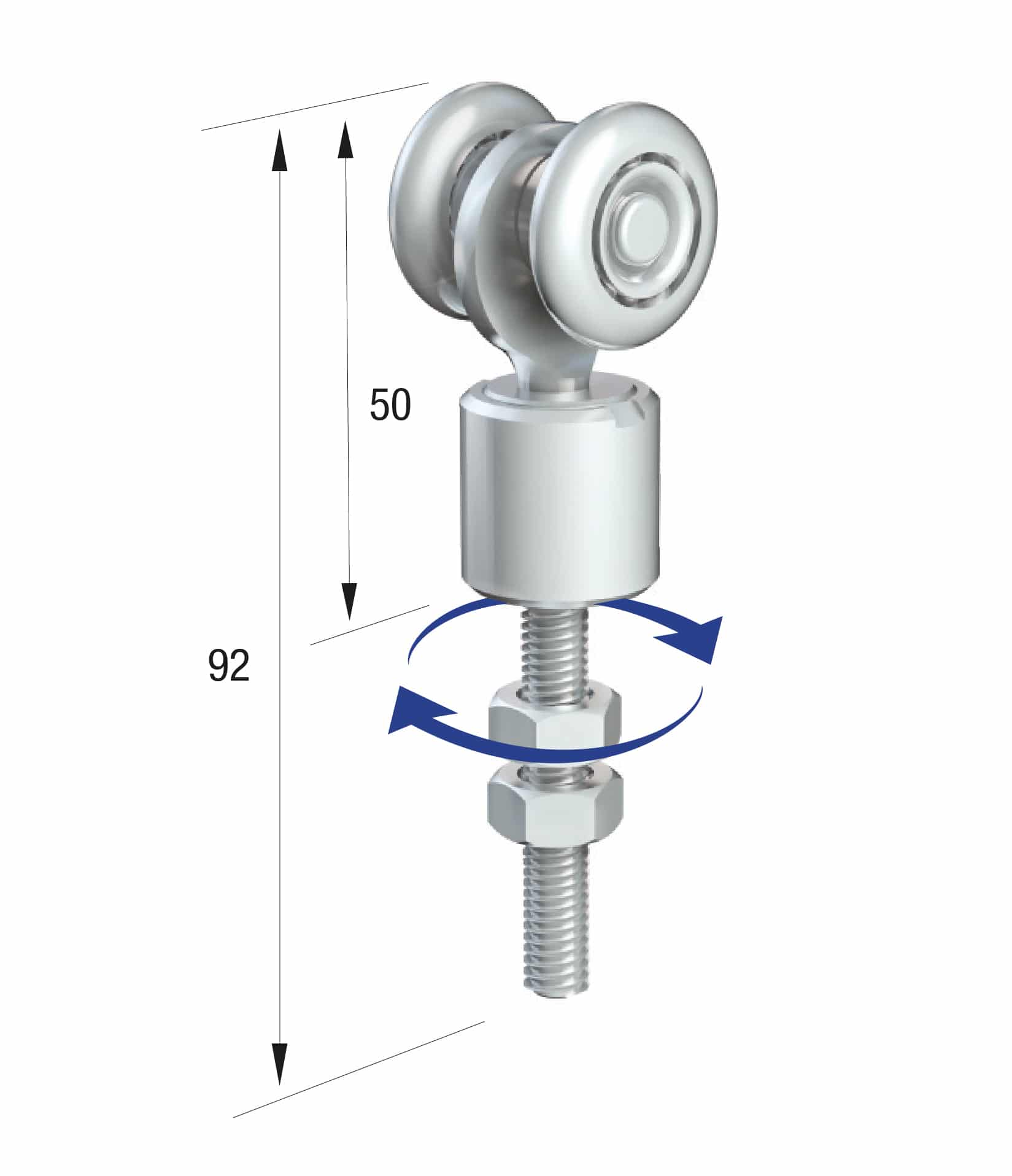 Series 20 Single Axle Rotating Steel Wheel Hanger, M8 x 46mm Pin, 35Kg Capacity