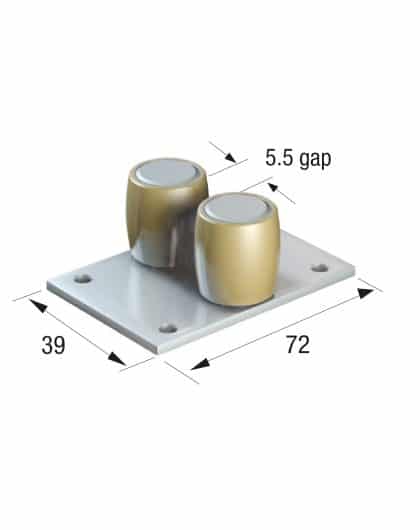Series 50 Double Bottom Guide Brass Roller, 20mm dia. on Flat Steel Plate