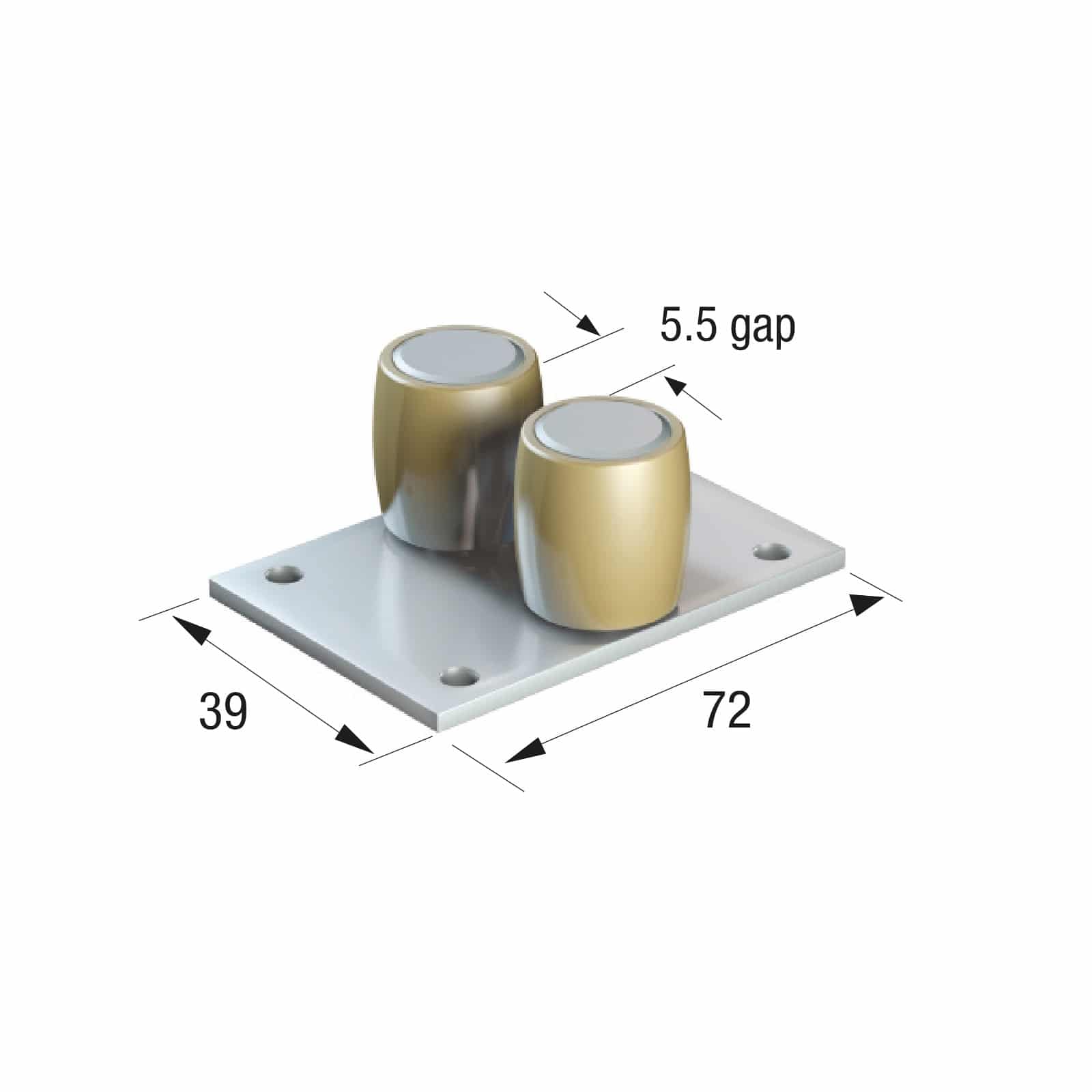 Series 50 Double Bottom Guide Brass Roller, 20mm dia. on Flat Steel Plate