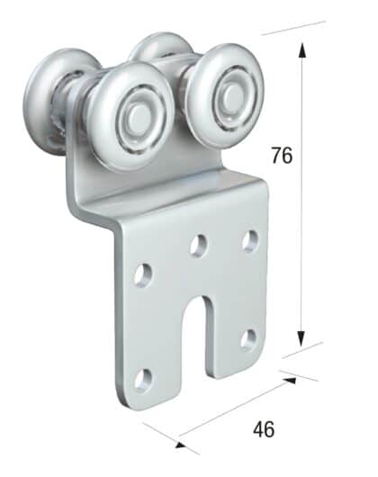 Series 20 Double Axle Steel Wheel Hanger With 46 x 76mm Cranked Mounting Plate, 45Kg Capacity