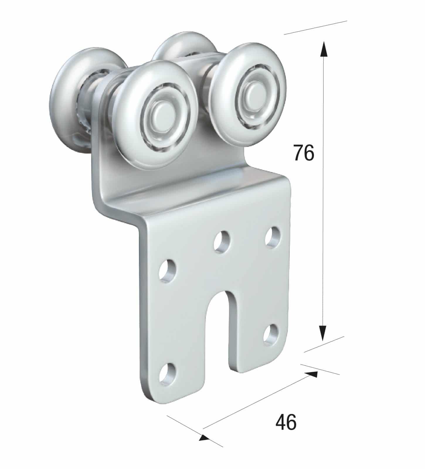 Series 20 Double Axle Steel Wheel Hanger With 46 x 76mm Cranked Mounting Plate, 45Kg Capacity