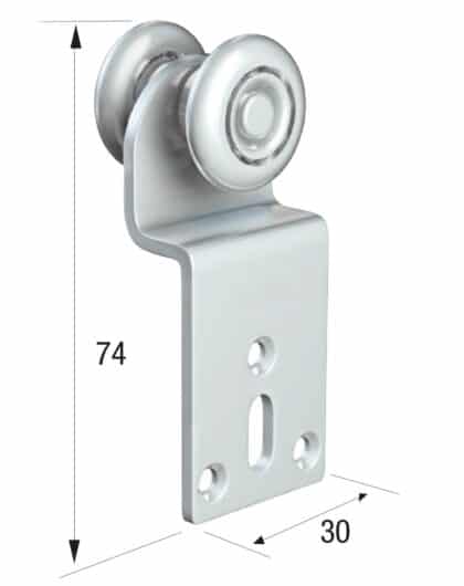 Series 20 Single Axle Steel Wheel Hanger With 30 x 74mm Cranked Mounting Plate, 35Kg Capacity