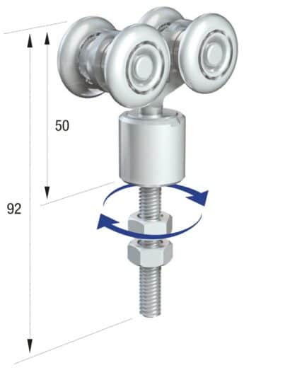 Series 20 Double Axle Rotating Steel Wheel Hanger, M8 x 46mm Pin, 45Kg Capacity