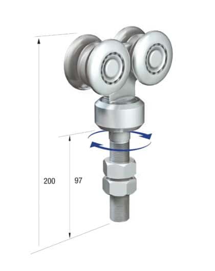 Series 250 Double Axle Rotating Steel Wheel Hanger, M20 x 97mm Pin, 380Kg Capacity