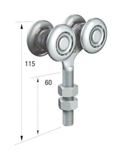 Series 50 Double Axle Steel Wheel Hanger, M12 x 60mm Pin, 220Kg Capacity