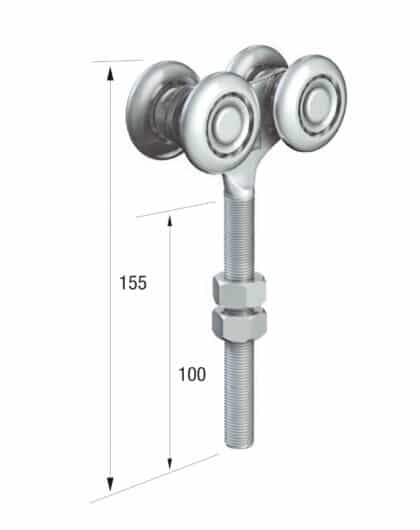 Series 50 Double Axle Steel Wheel Hanger, Long M12 x 100mm Pin, 220Kg Capacity