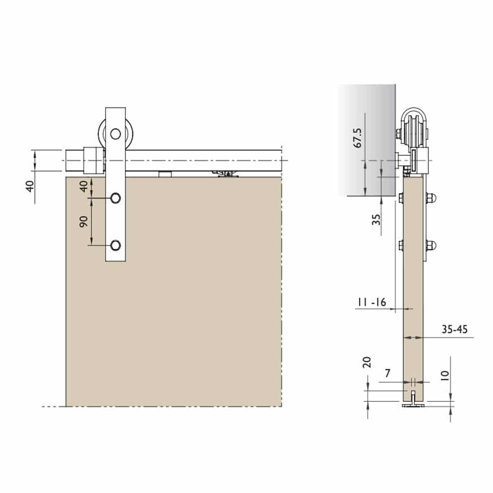 Barnstyle Sliding Door Kit 2m – maximum weight capacity 100kg