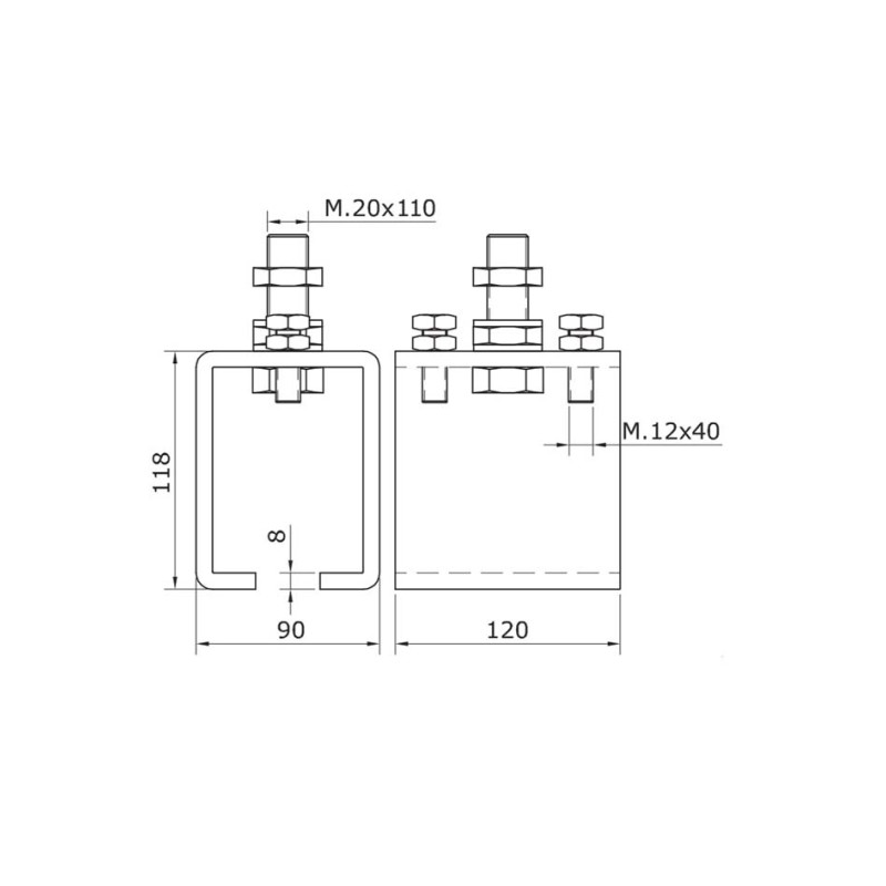 Series 2000 Adjustable Soffit Fixing Track Support Bracket For Galvanized Steel Top Track, M20 x 110mm Threaded Stud spec