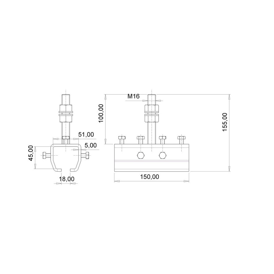 Multirail Track Connector Bracket on M16 Stud