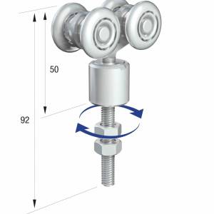 Series 20 Double Axle Rotating Steel Wheel Hanger, M8 x 46mm Pin, 45Kg Capacity
