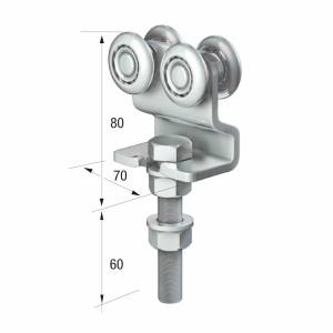 Series 50 Double Axle Steel Wheel Hanger With Cranked Mounting Plate, 160Kg Capacity M16
