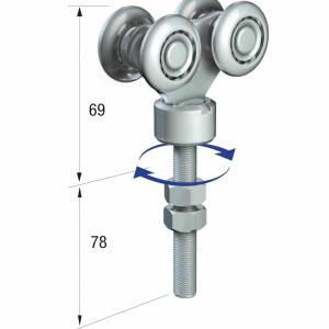 Series 50 Double Axle Rotating Steel Wheel Hanger, M12 x 78mm Pin, 220Kg Capacity