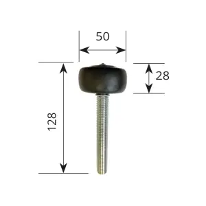 Series 50mm Diameter Rubber Wheel Bottom Guide Roller, On M14 Shaft c/w 2 x M14 Nut