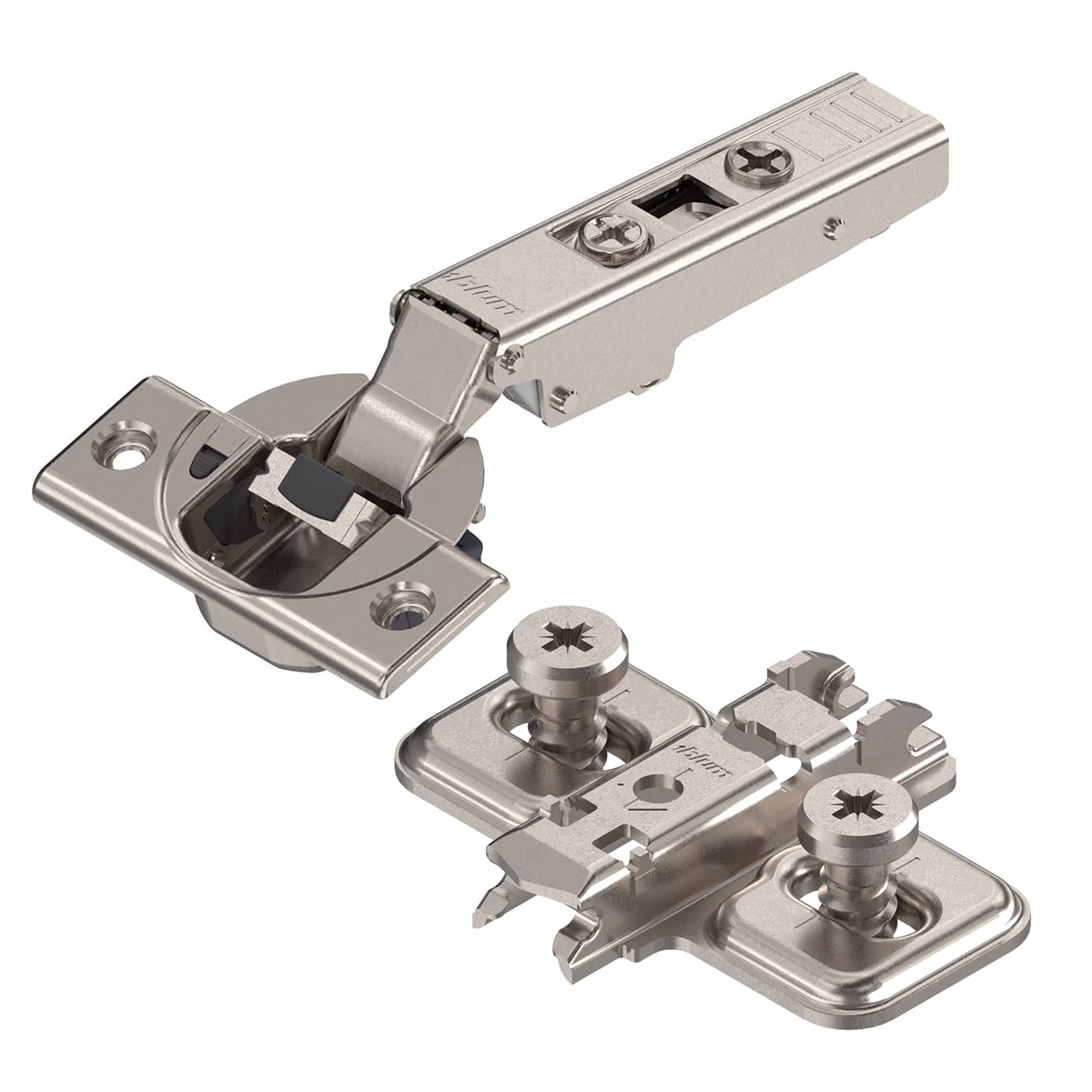 Blum Hinge Soft Close Cliptop Blumotion 110° Full Overlay, Nickel With 0mm Mounting Plate