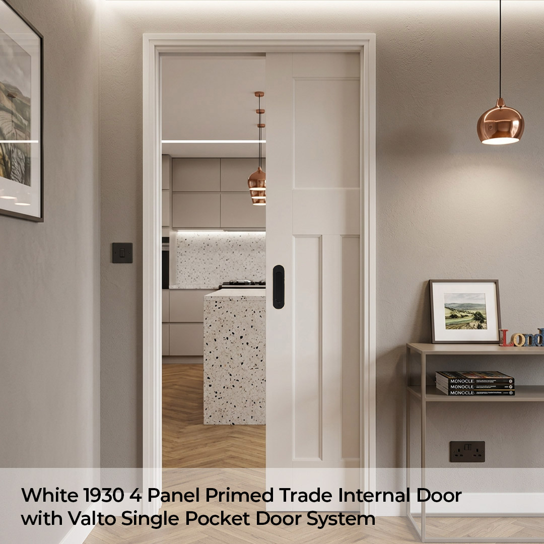 Pocket door system with 4 Panel 1930 door lifestyle